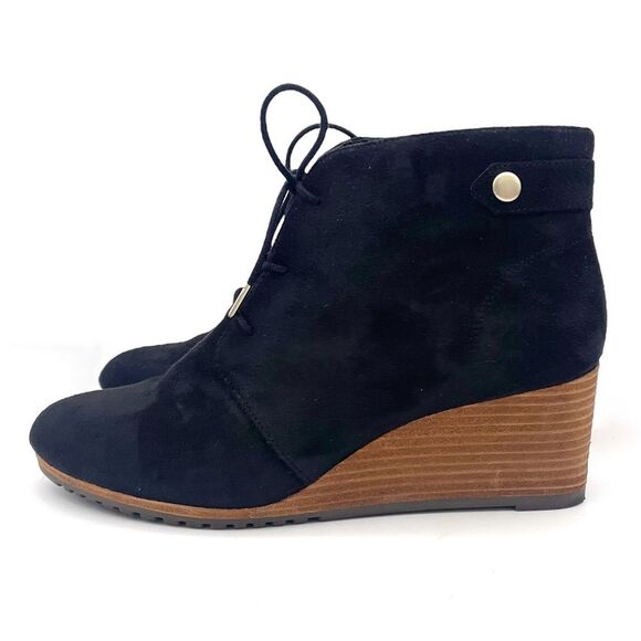Dr. Scholl's Conquer Wedge Lug Sole Bootie Black Faux Suede Women’s Size 8.5 - Picture 1 of 13